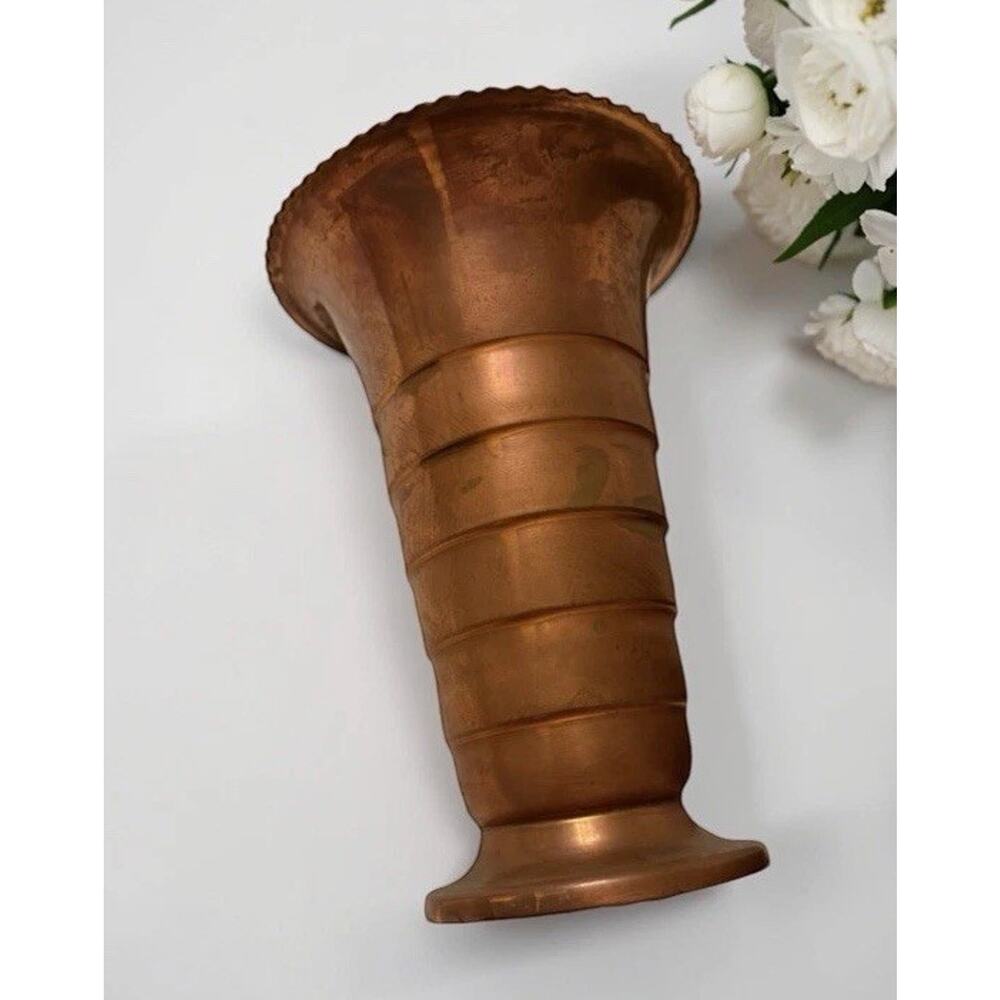 VINTAGE COPPER VASE Hammered Solid 8” Marked “RM 3”FAST SHIPPING 3349-28